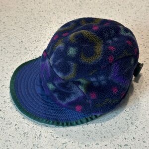 Vintage Patagonia Synchilla Fleece Duckbill Hat Rare Tapestry Ink Blue Pattern